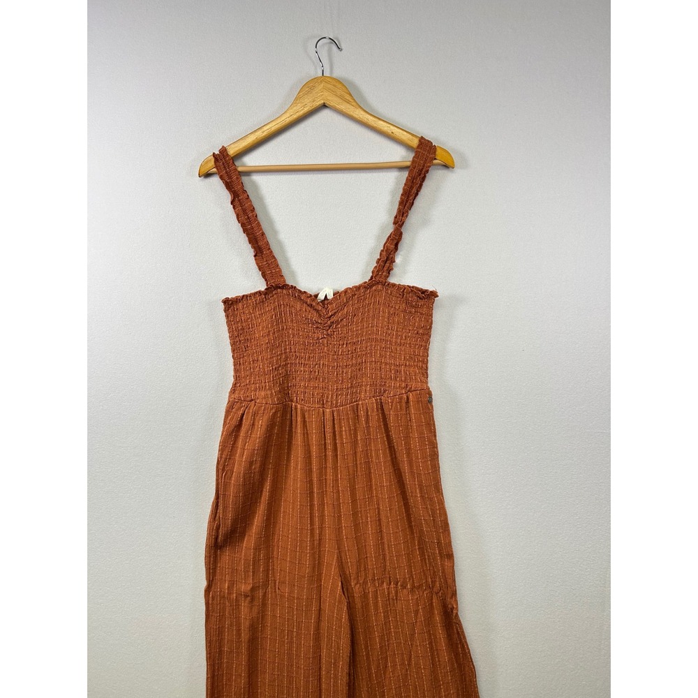 Roxy Jumpsuit Women XL Terracotta Orange Smocked Wide Leg Ruffle Strap Boho - Picture 8 of 11